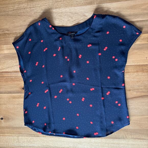 Banana Republic Dainty Floral Top Blouse Small Petite Navy Blue Dot Career Work - Picture 12 of 12